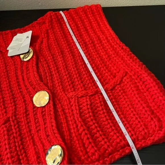 Amazon Fashion Red Knit Gold Button Sweater Vest NWT - Picture 9 of 9